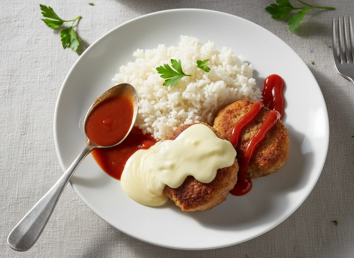 Котлеты с рисом и соусом photo