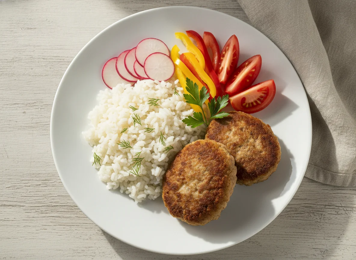 Котлеты с рисом и свежими овощами photo