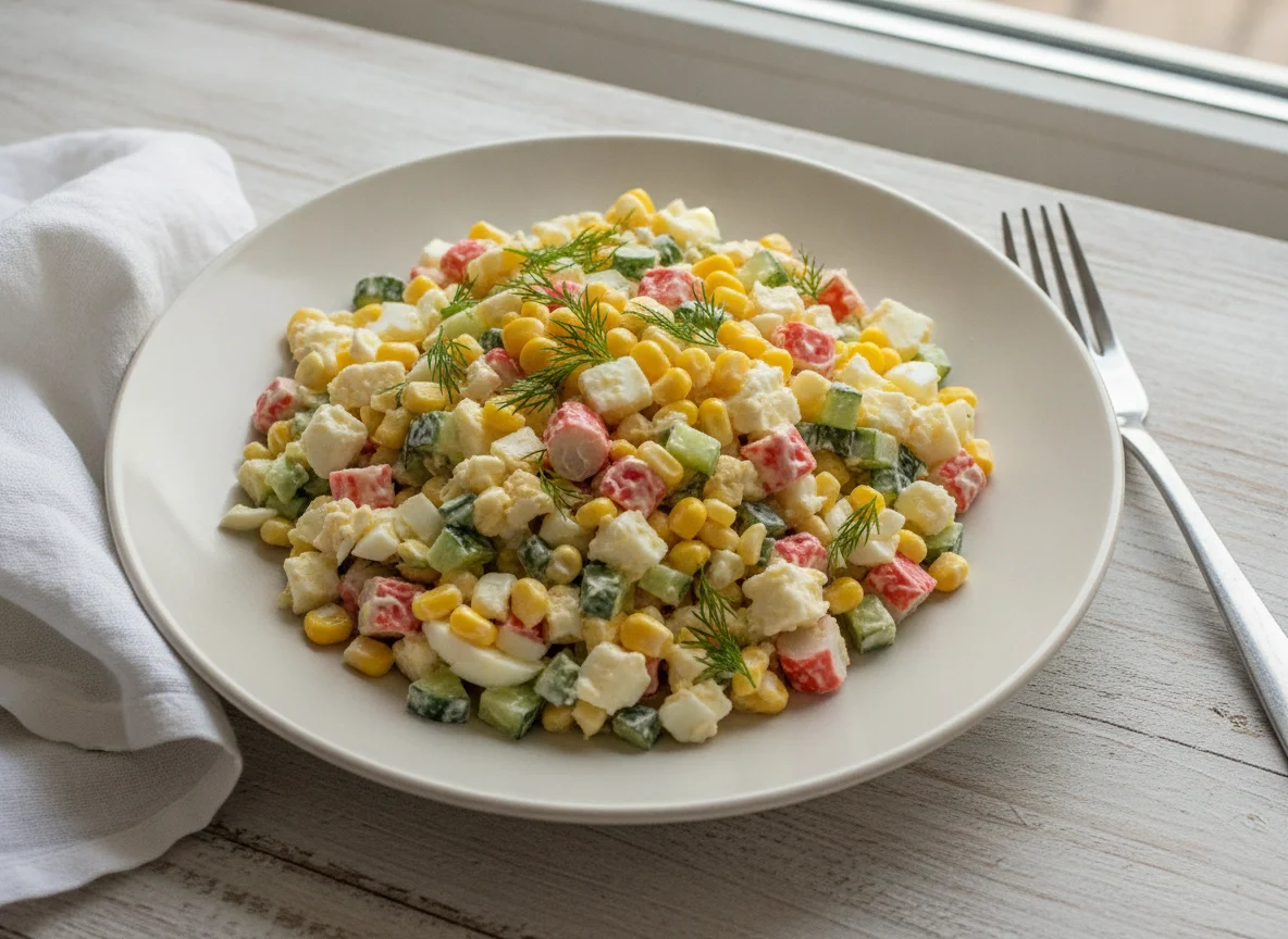 Крабовый салат с огурцом и кукурузой photo