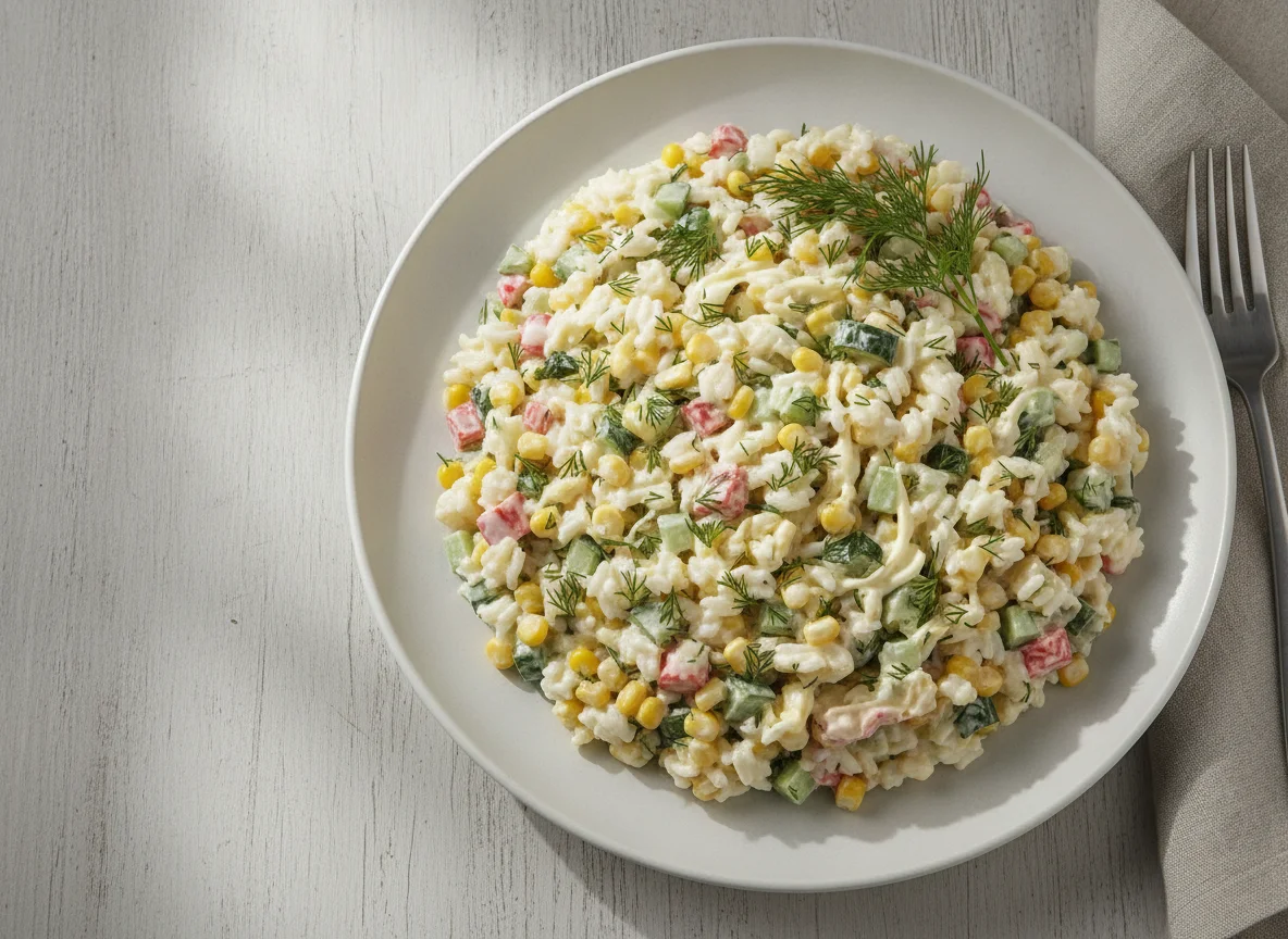 Крабовый салат с рисом и кукурузой photo