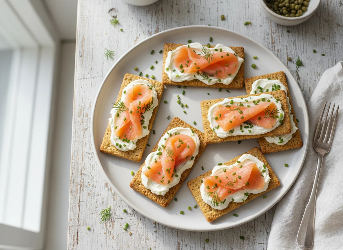 Крекер с лососем и сливочным сыром photo