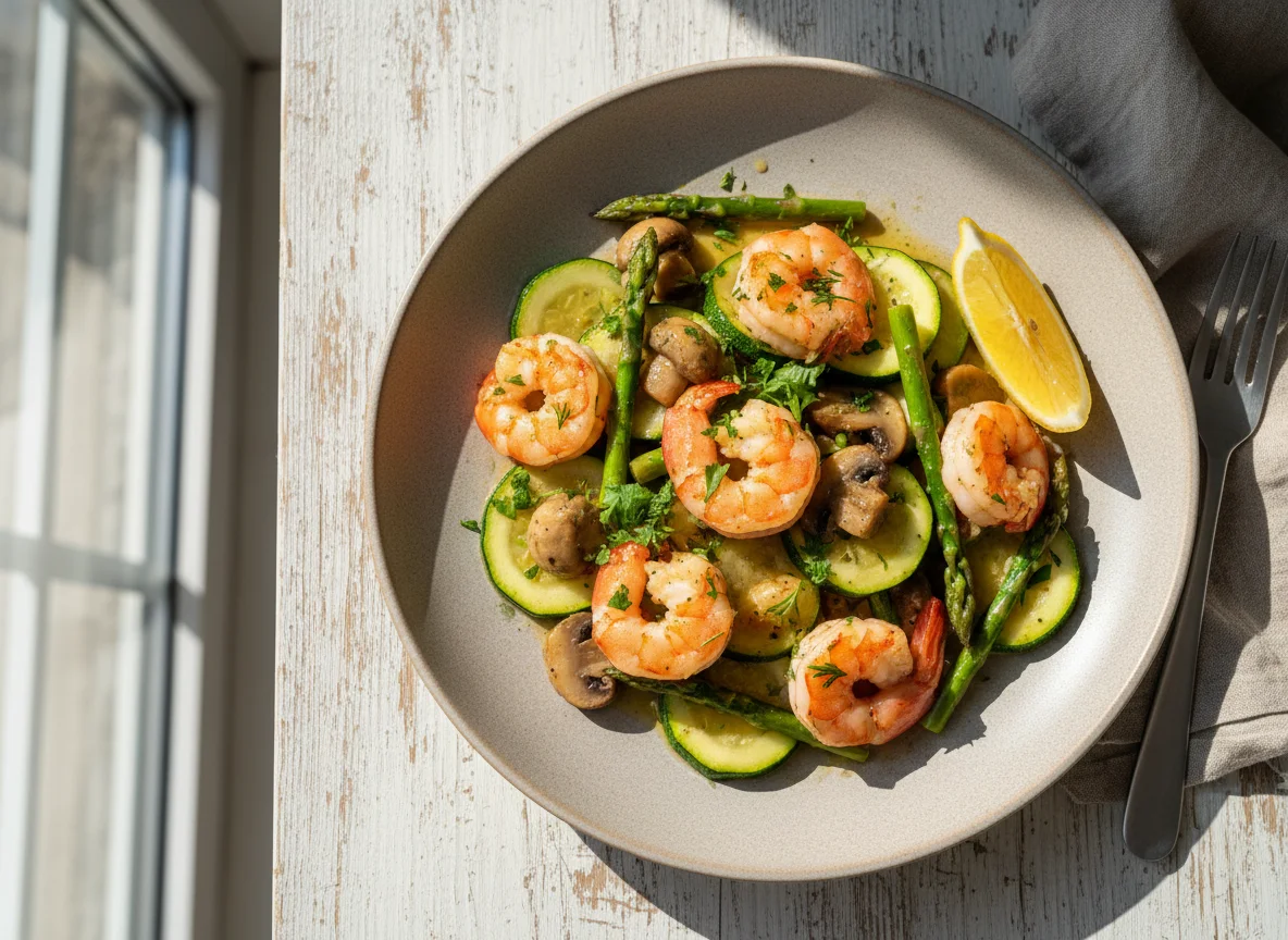 Креветки с овощами photo