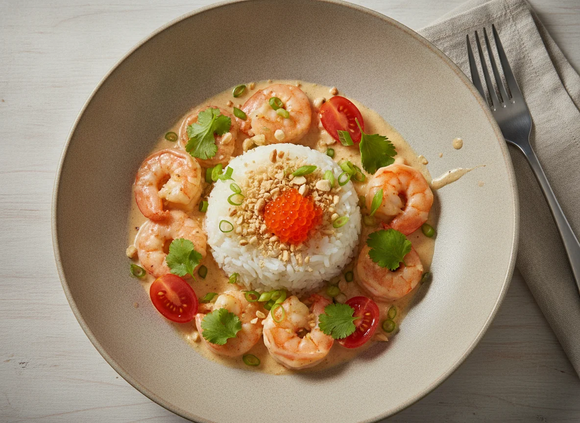 Креветки в сливочном соусе с рисом photo