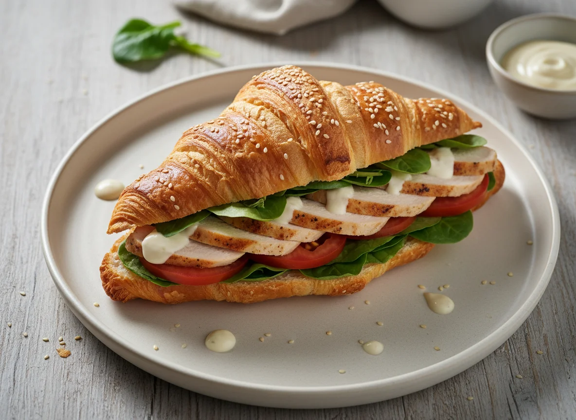 Круассан с курицей и овощами photo