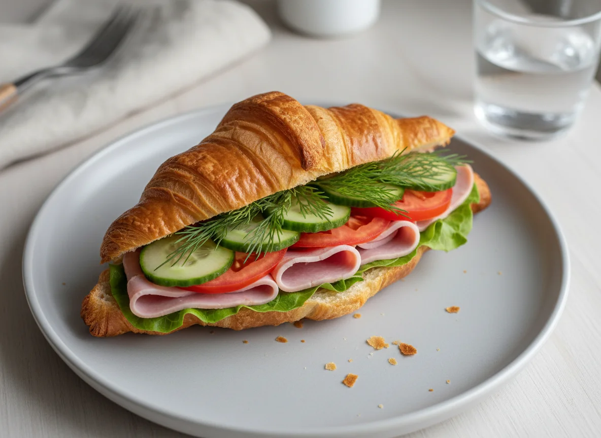 Круассан с ветчиной и овощами photo