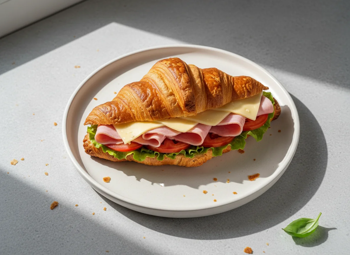 Круассан с ветчиной и сыром photo