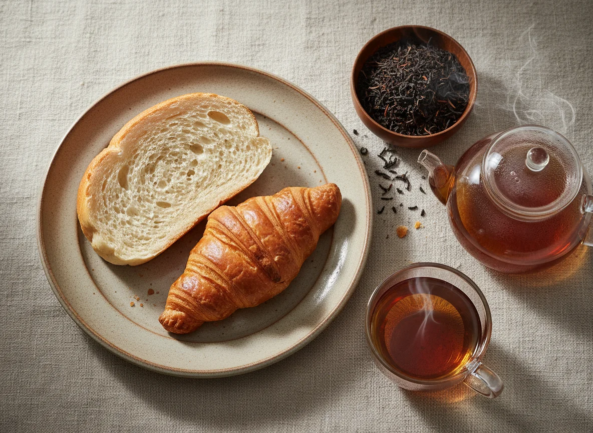 Круассаны и хлеб с чаем photo