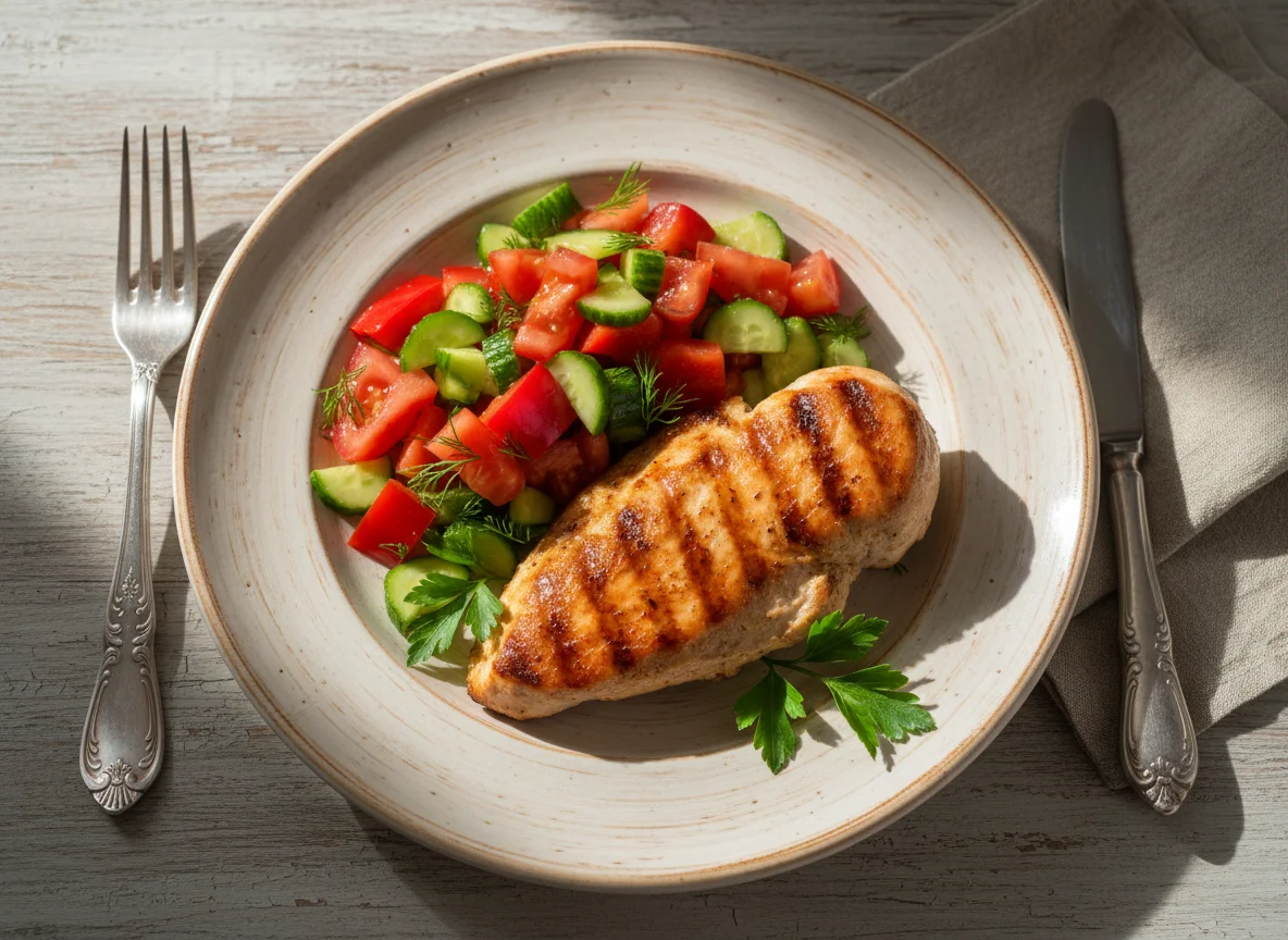 Курица гриль с овощным салатом photo