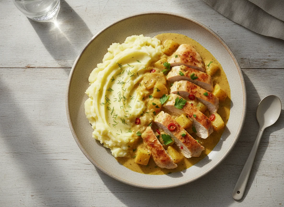 Курица карри с картофельным пюре photo