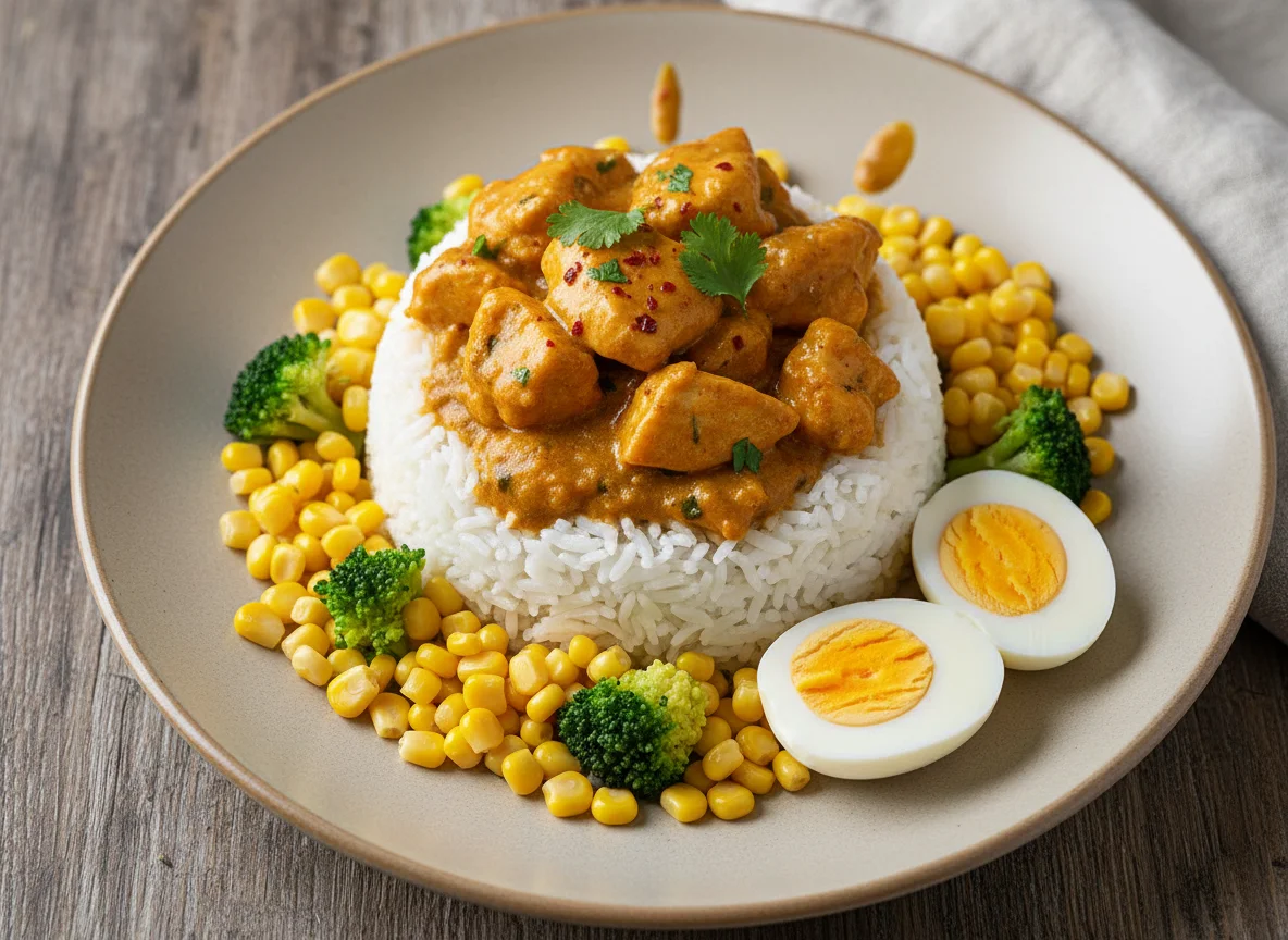 Курица карри с рисом и овощами photo