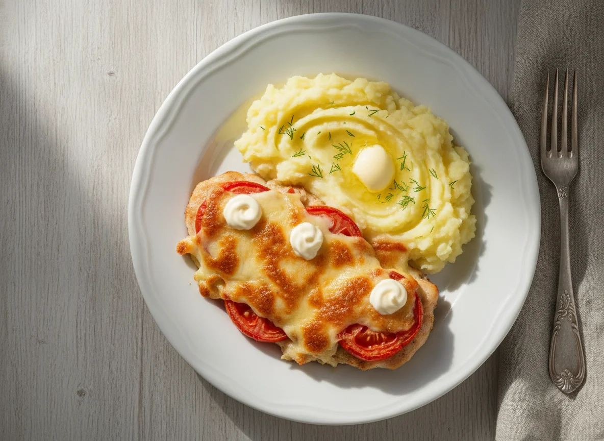 Курица по-французски с картофельным пюре photo