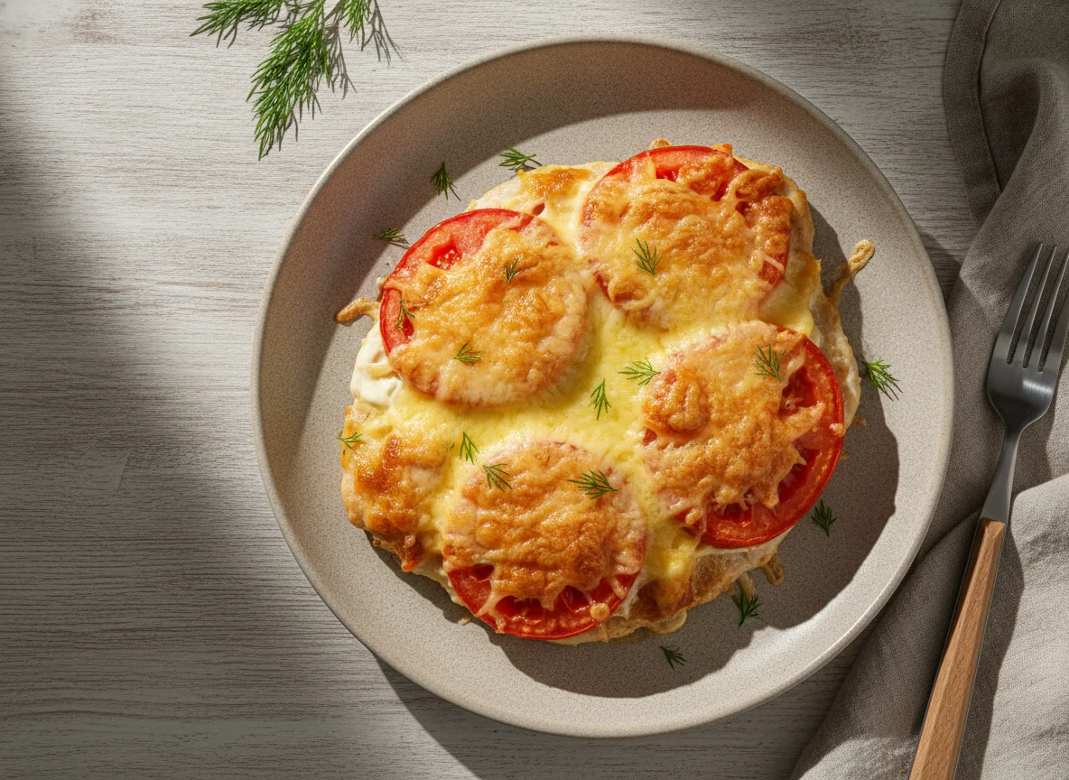 Курица по-французски с помидорами и сыром photo