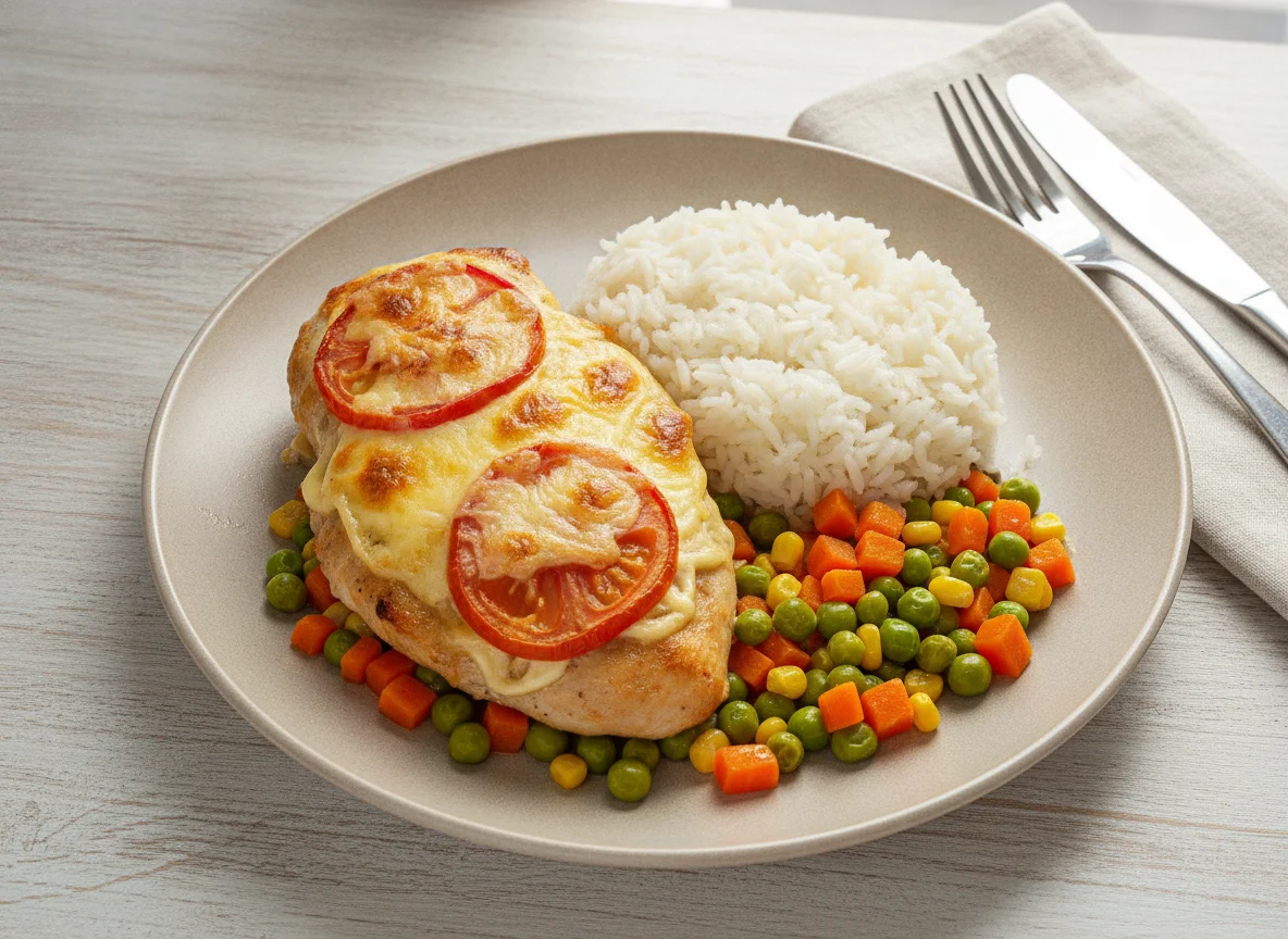 Курица по-французски с рисом и овощами photo