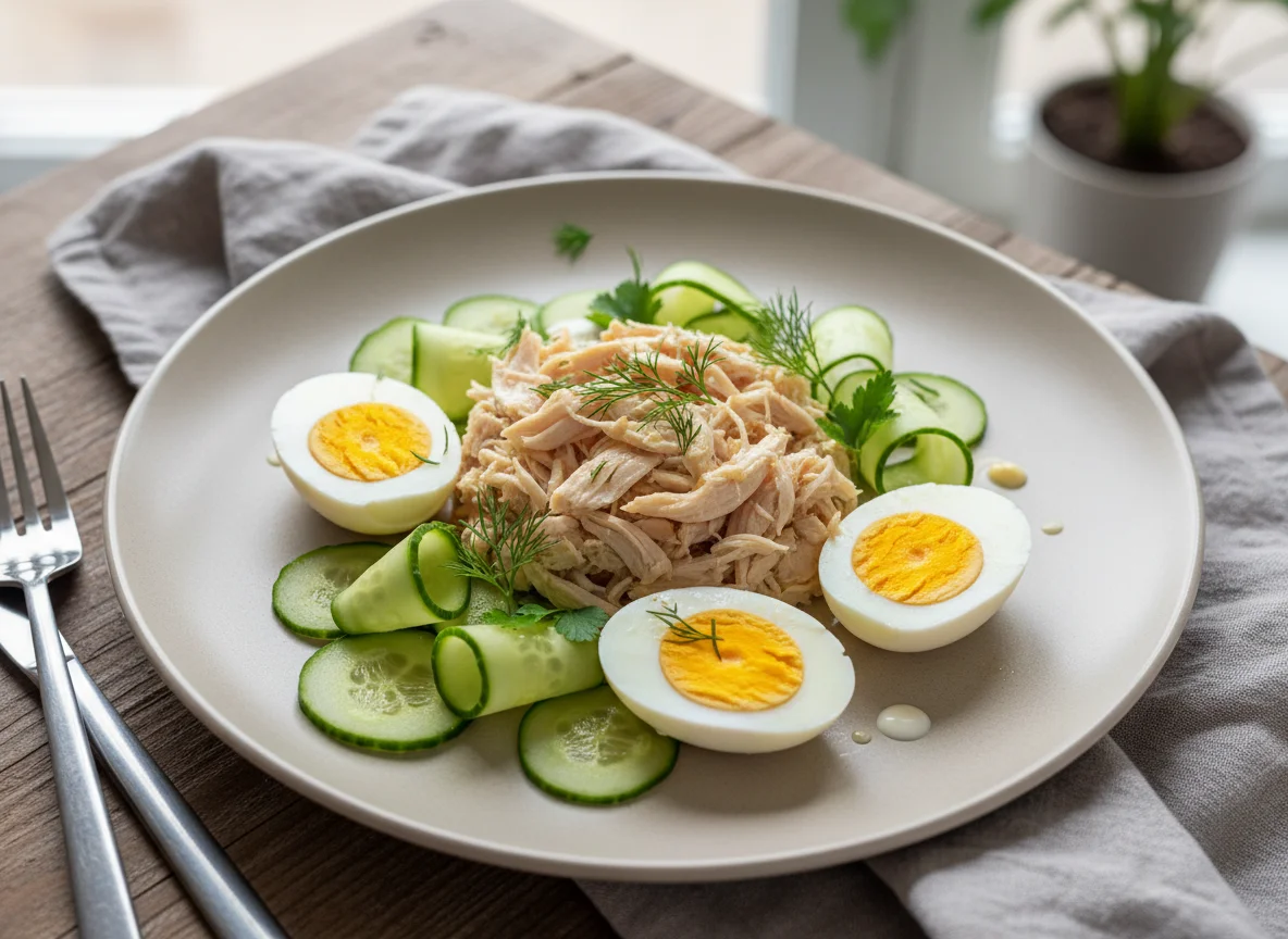 Курица с яйцом и огурцом photo