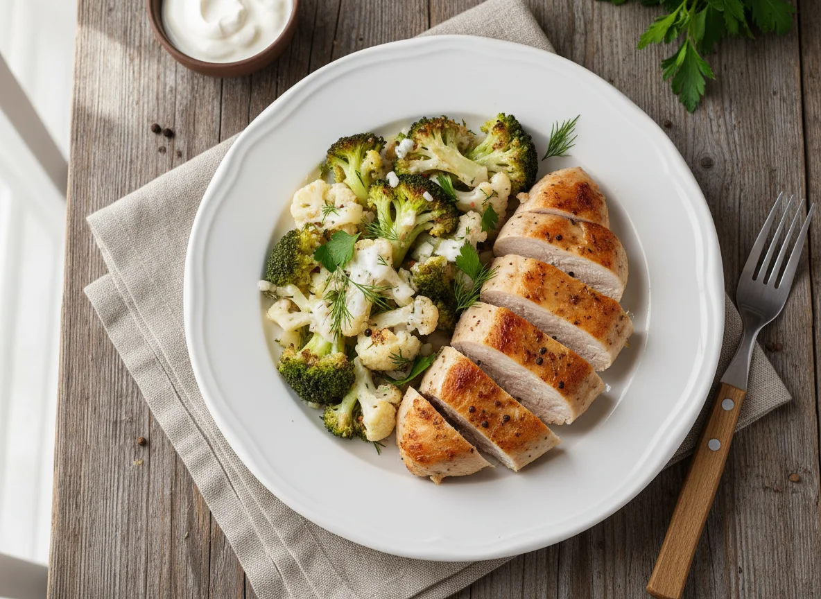 Курица с брокколи и цветной капустой photo