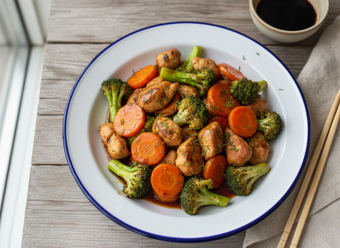 Курица с брокколи и морковью photo