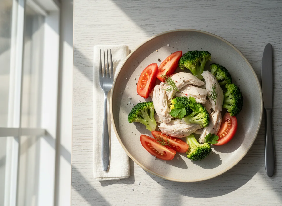 Курица с брокколи и помидорами photo