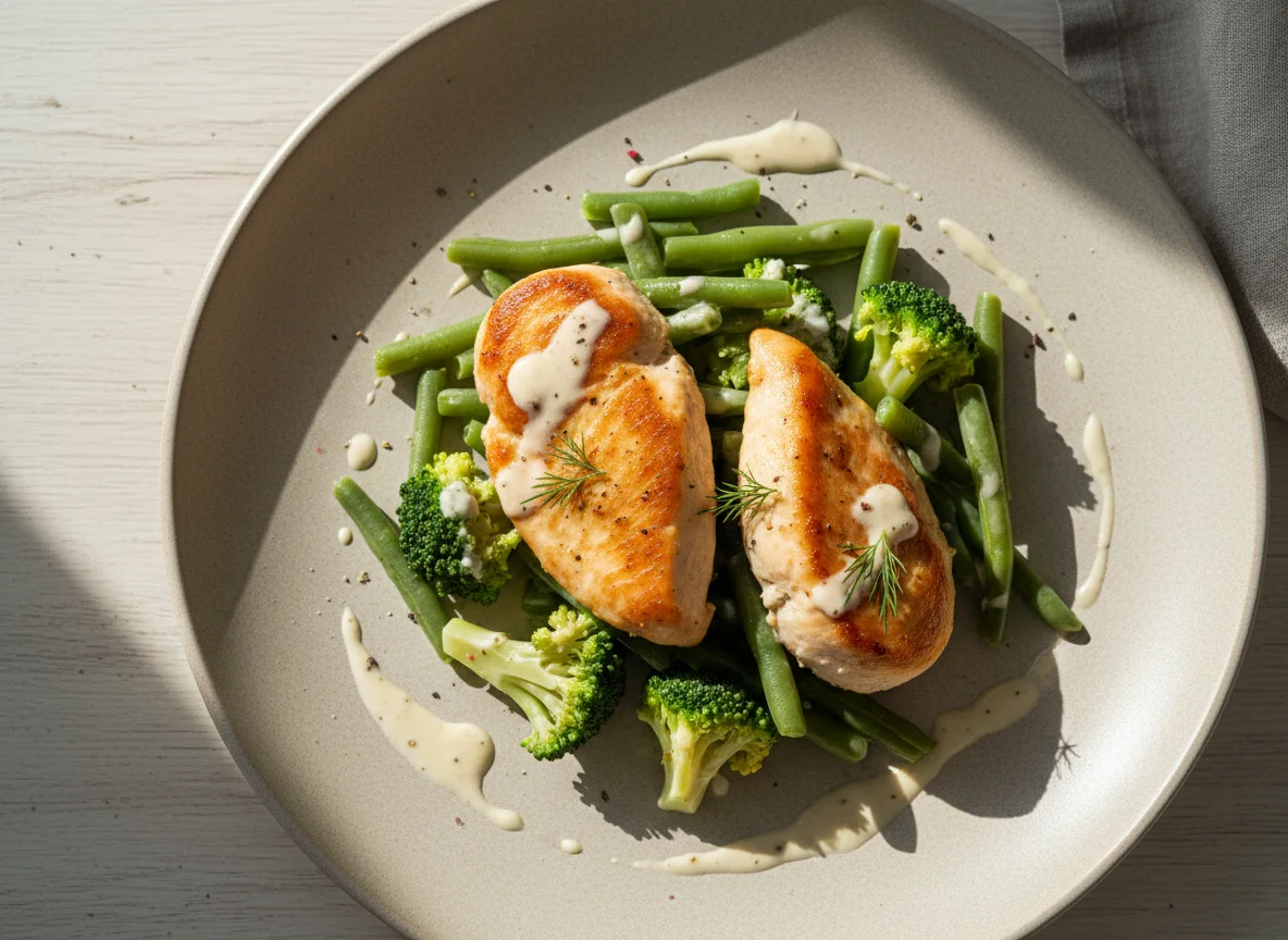 Курица с брокколи и стручковой фасолью photo