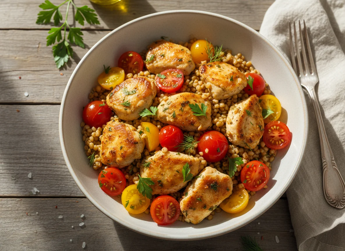 Курица с булгуром и помидорами photo