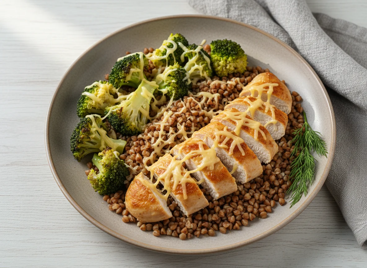 Курица с гречкой и брокколи photo