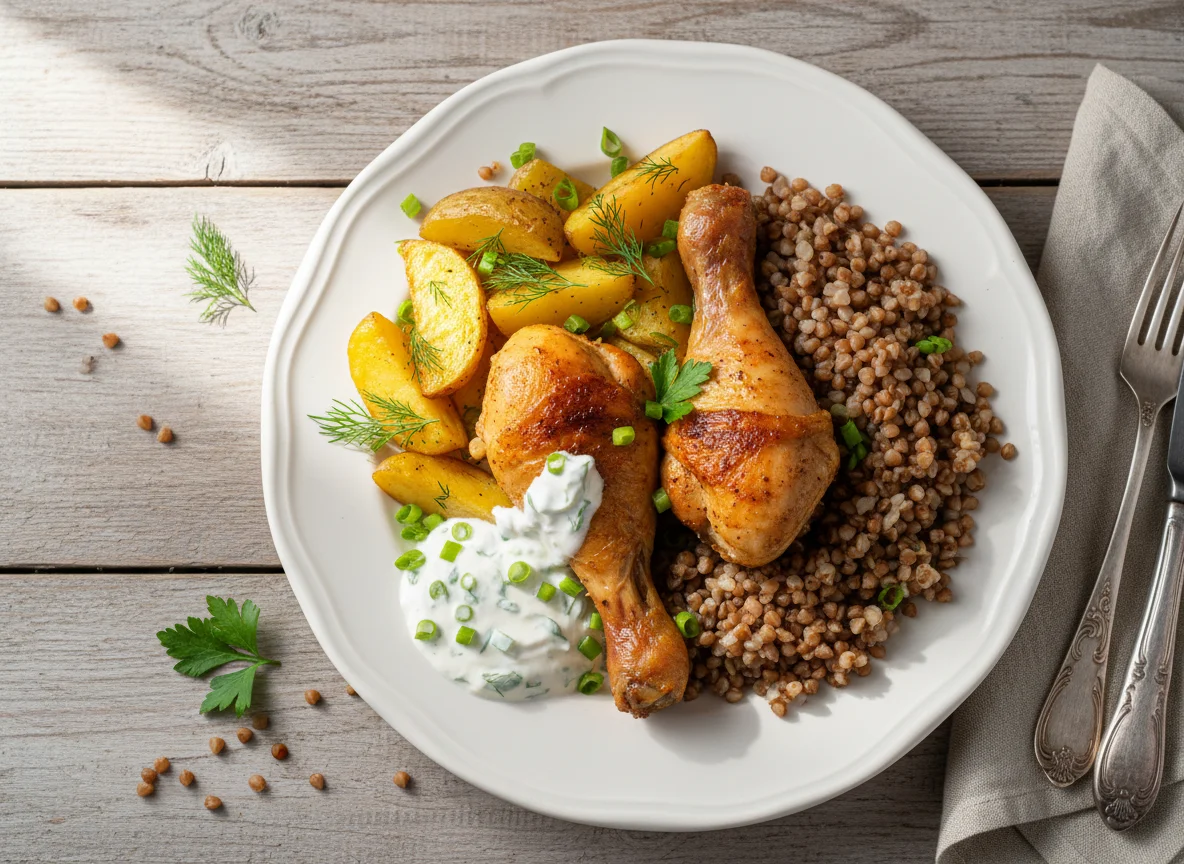Курица с картофелем и гречкой photo