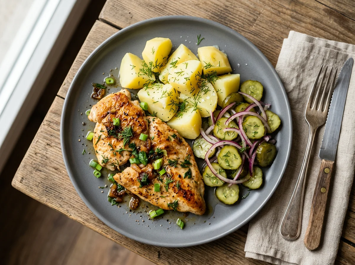 Курица с картофелем и маринованными огурцами photo