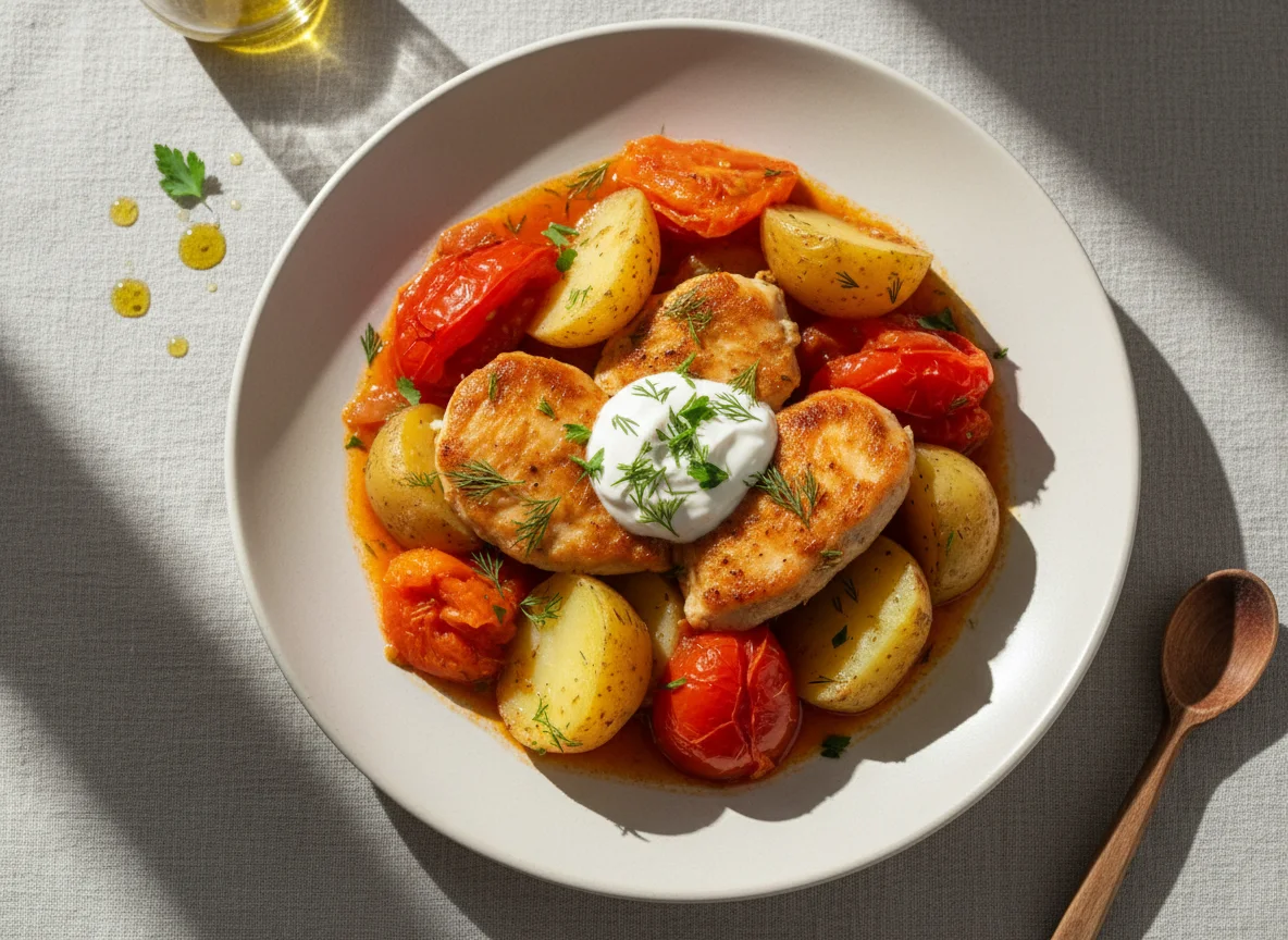 Курица с картофелем и томатами photo