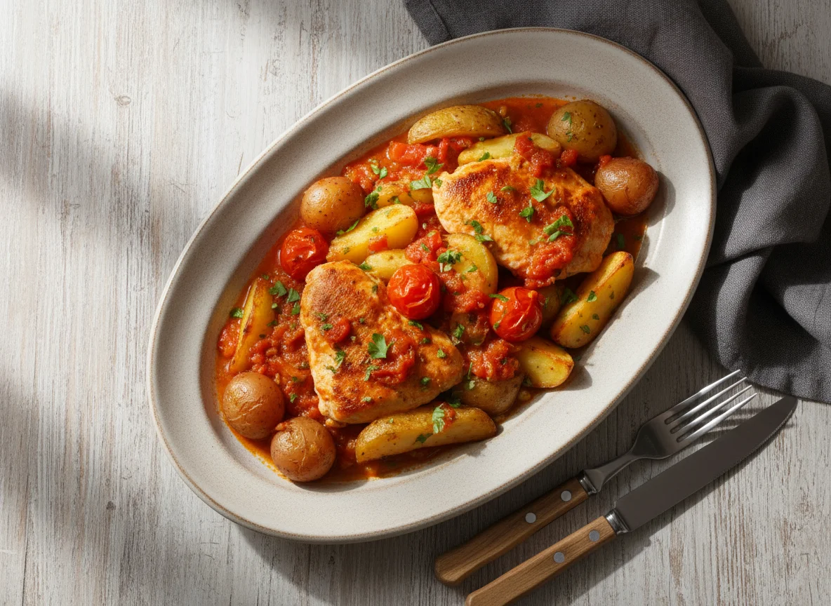 Курица с картофелем и томатным соусом photo