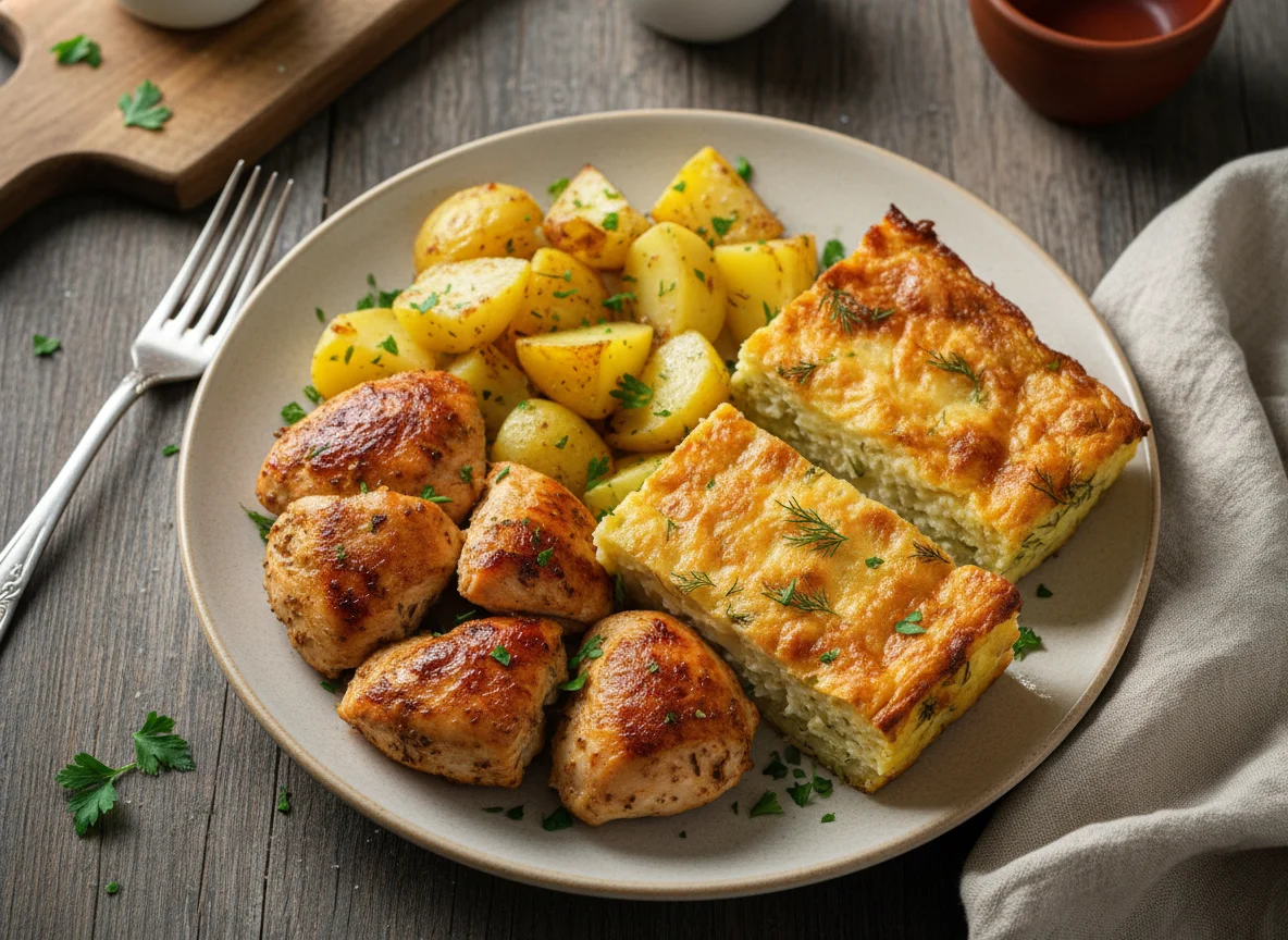 Курица с картофелем и запеканкой photo