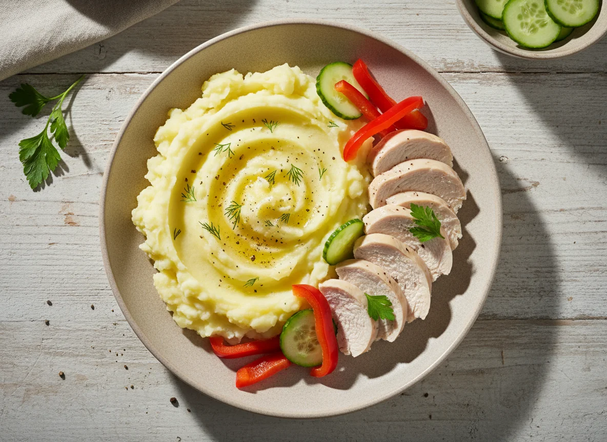 Курица с картофельным пюре и овощами photo