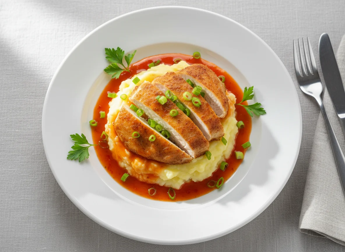 Курица с картофельным пюре и соусом photo