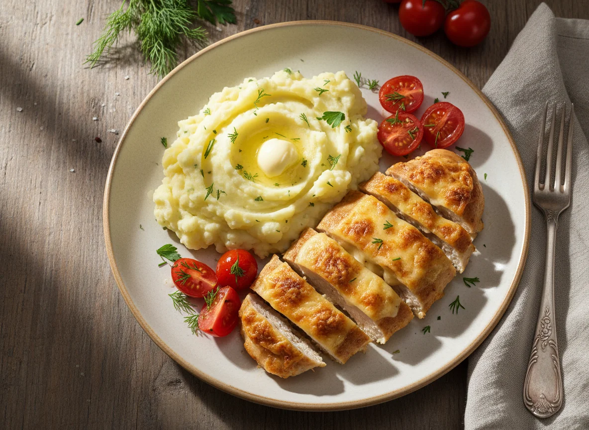 Курица с картофельным пюре и сыром photo