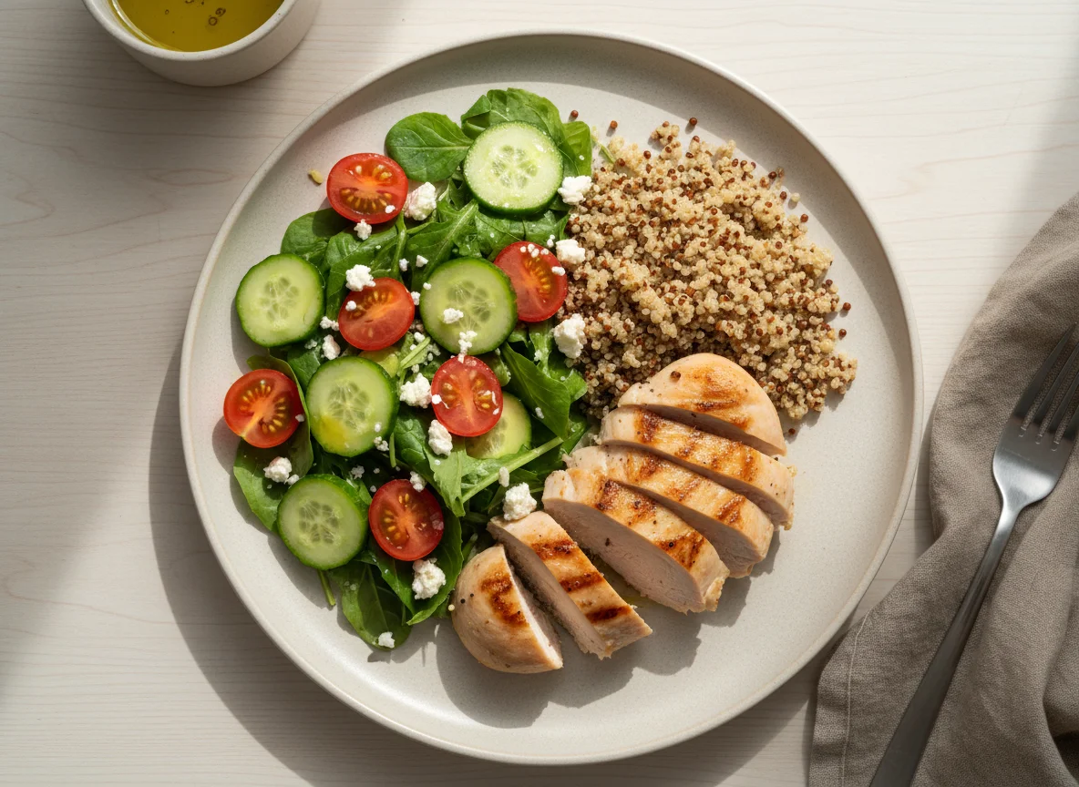 Курица с киноа и салат photo