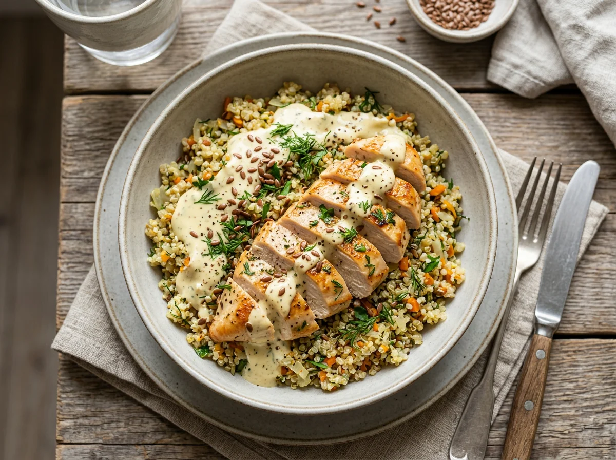 Курица с киноа и соусом photo