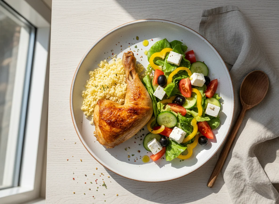 Курица с кускусом и греческим салатом photo