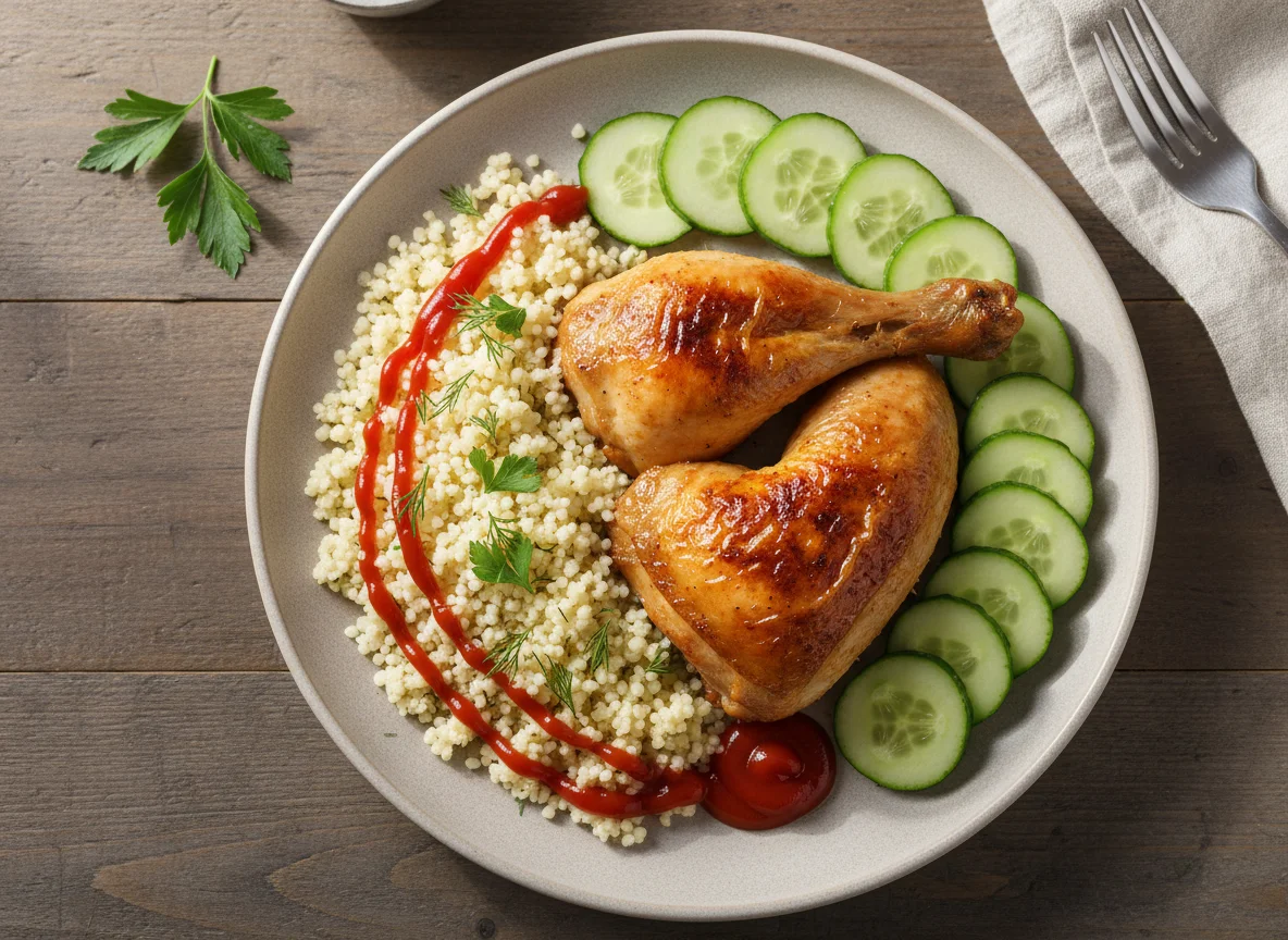 Курица с кускусом и огурцами photo