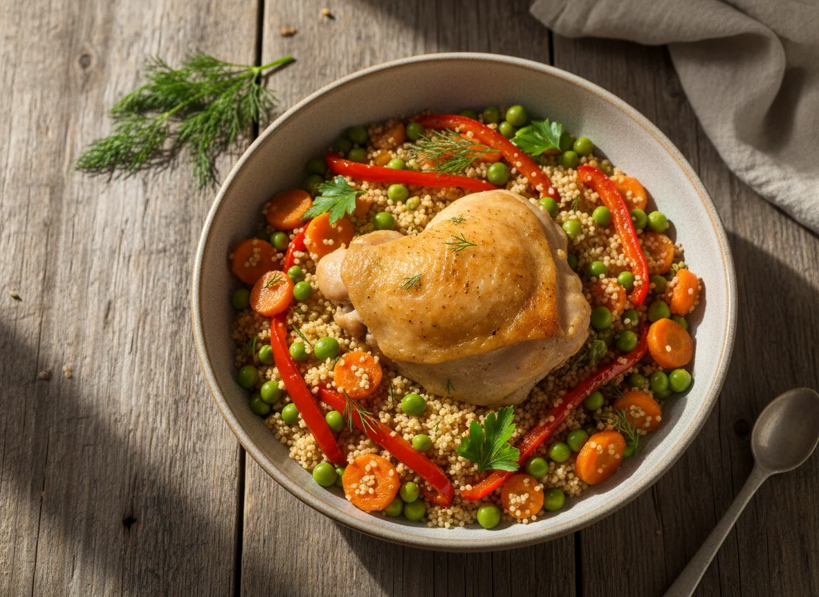 Курица с кускусом и овощами photo