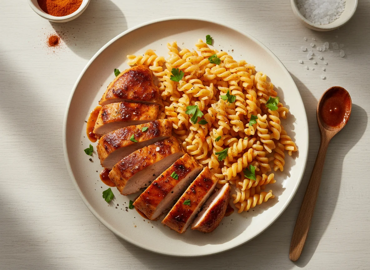 Курица с макаронами photo