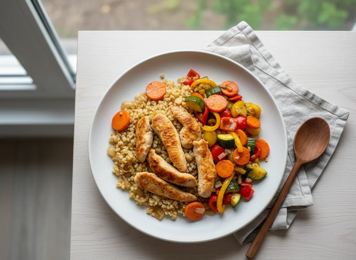 Курица с овощами и булгуром photo