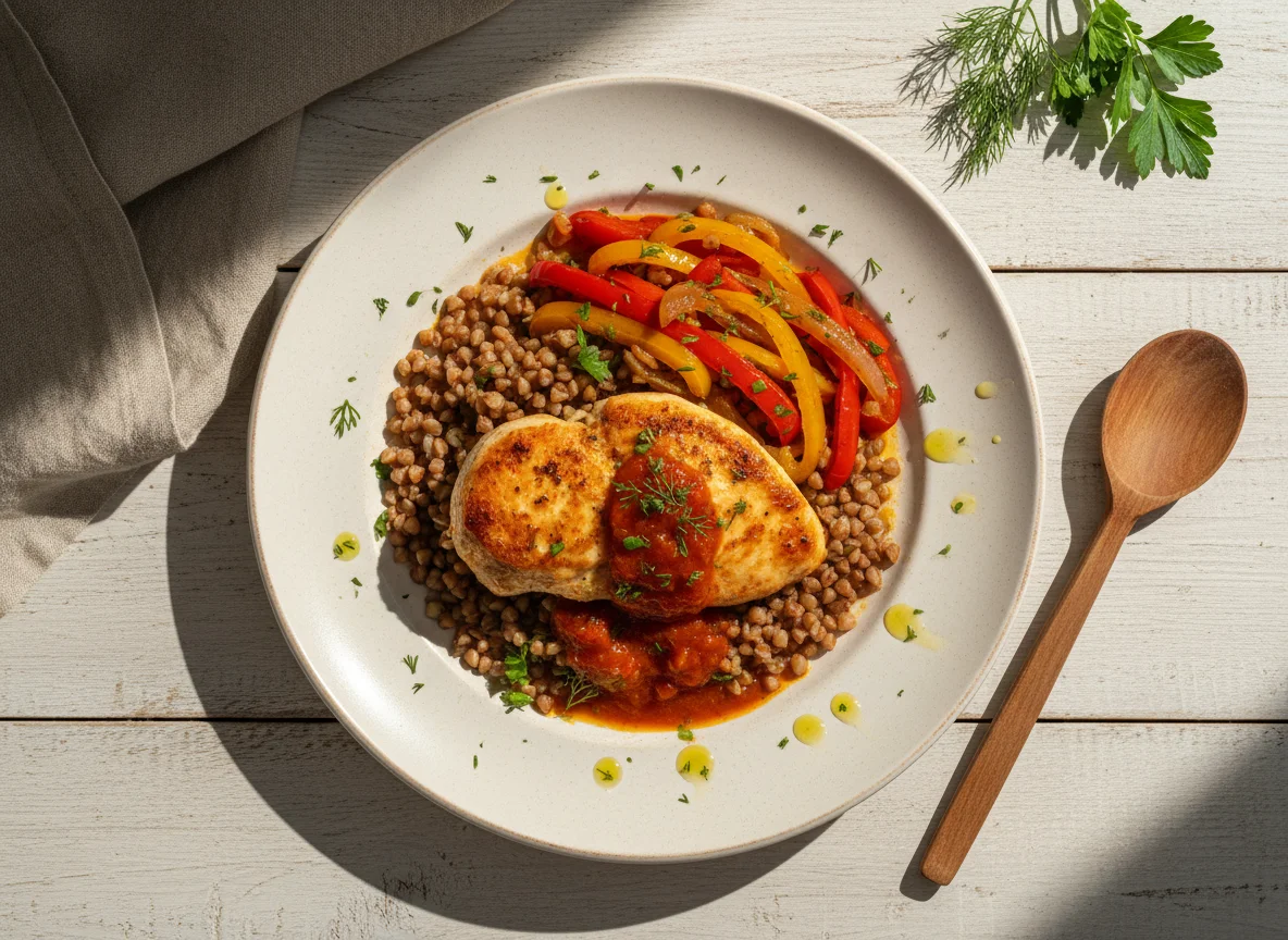 Курица с овощами и гречкой photo