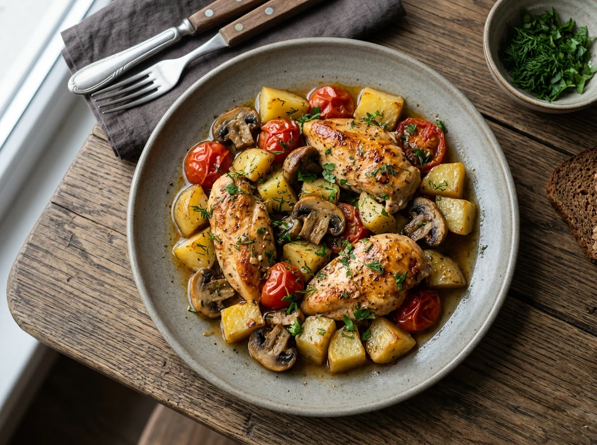 Курица с овощами и грибами photo