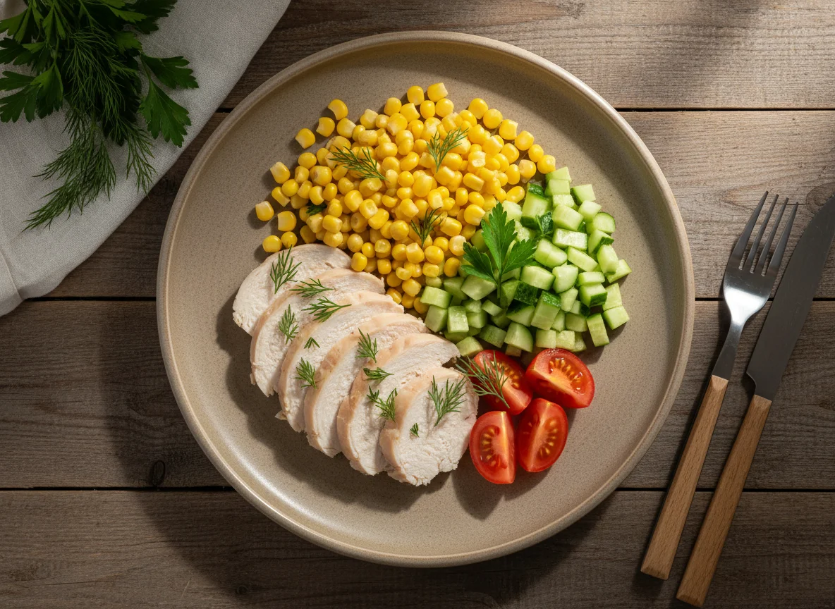 Курица с овощами и кукурузой photo