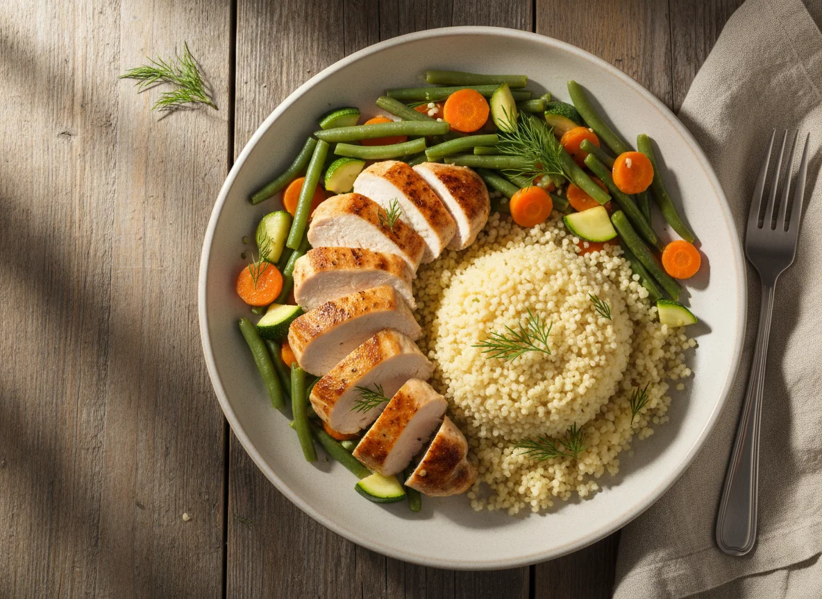 Курица с овощами и кускусом photo