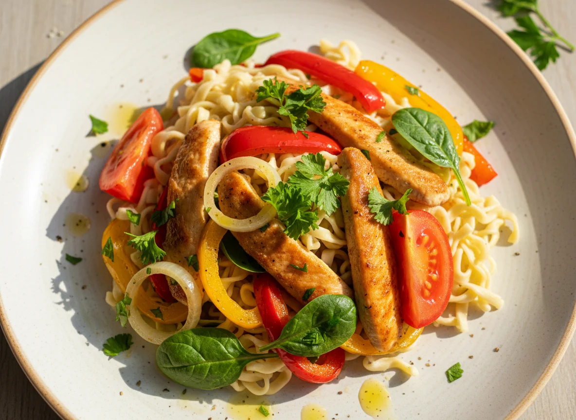 Курица с овощами и лапшой photo