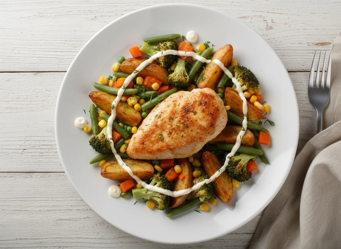 Курица с овощами и майонезом photo