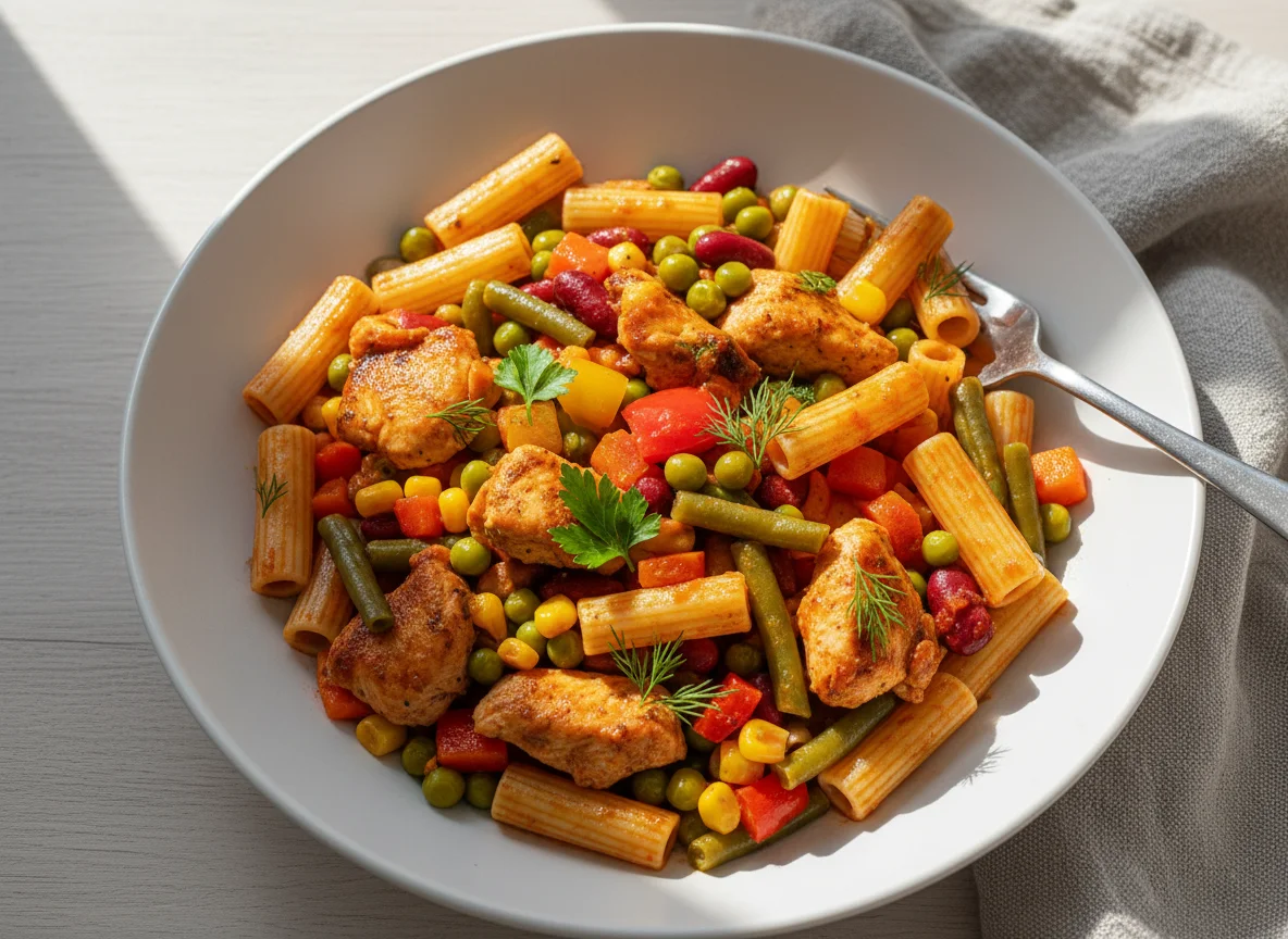 Курица с овощами и макаронами photo