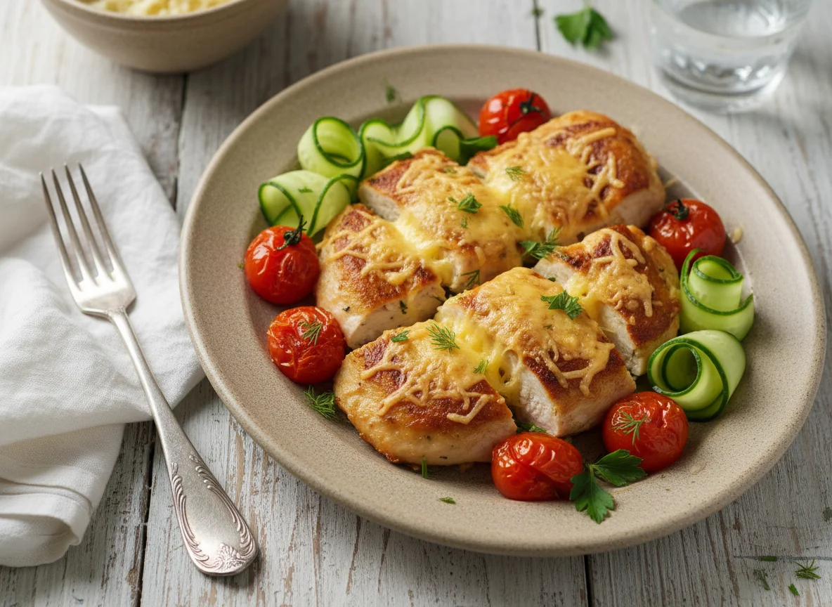 Курица с овощами и сыром photo