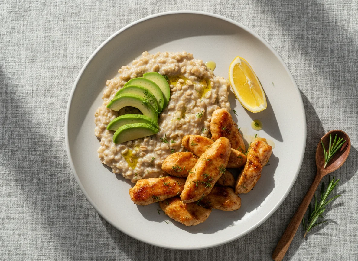 Курица с овсянкой и авокадо photo