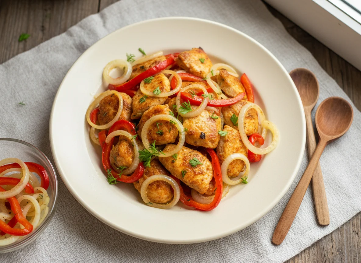 Курица с перцем и луком photo