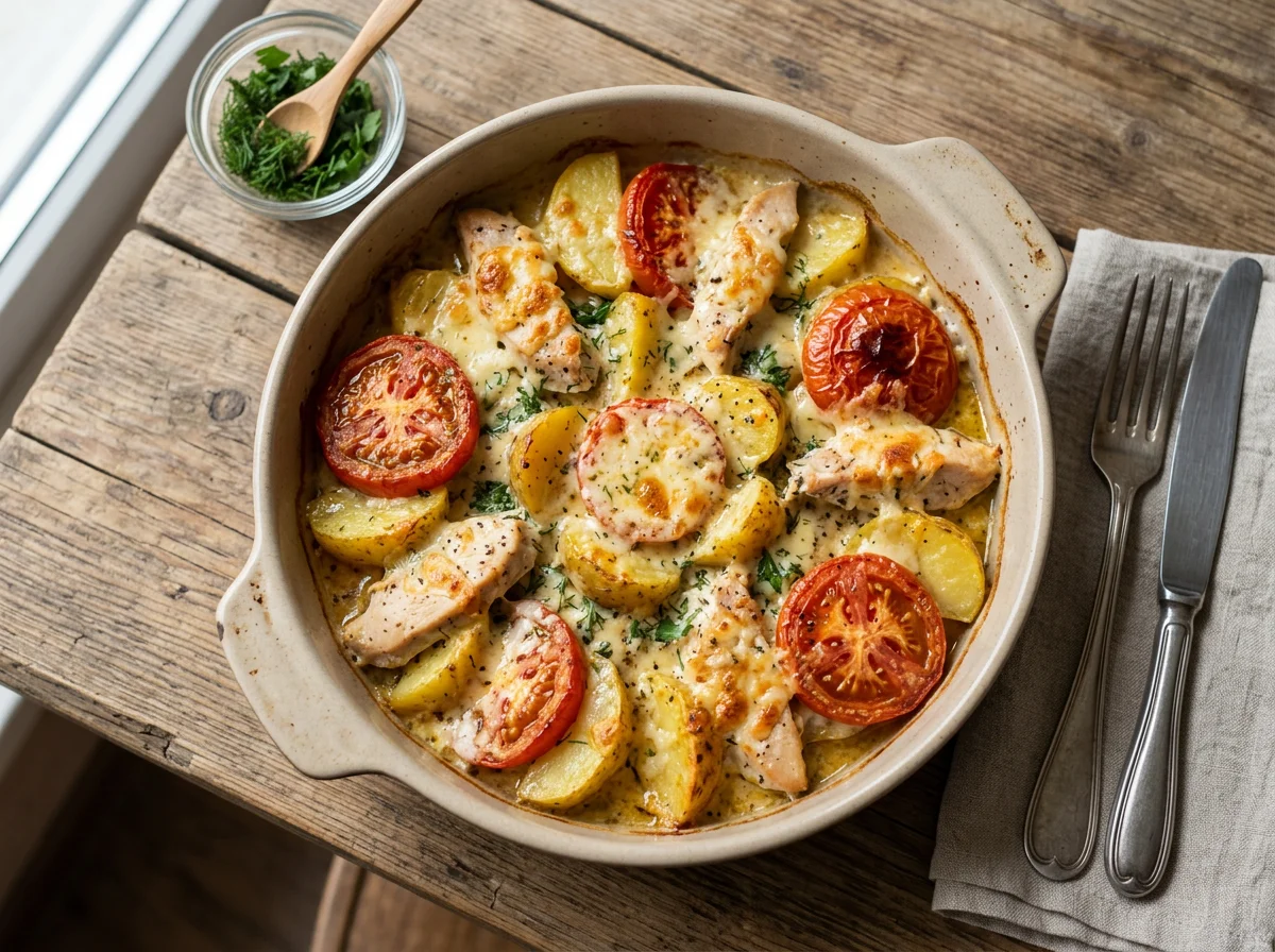 Курица с помидорами и картофелем photo